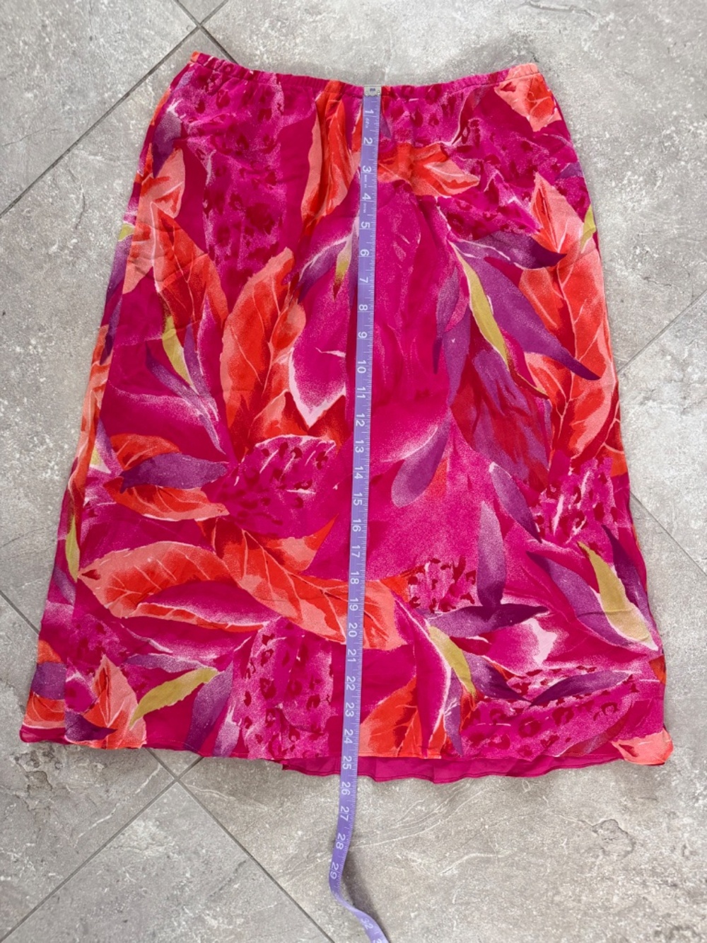 STUNNING Vintage Tess 100% Silk Floral Midi Skirt Bright Pink & Orange Sz Medium - Picture 7 of 7